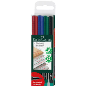Pennarello Multimark universale con gomma - astuccio 4 colori - punta superfine 0,4 mm - Faber Castell