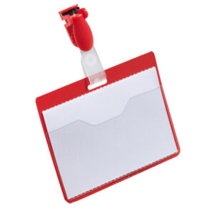 Portanome a tasca aperta - clip in plastica - 6 x 9 cm - rosso - Durable - conf. 25 pezzi