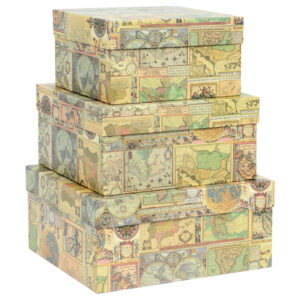 Set scatole regalo medi - dimensioni assortite - fantasia Maps - Kartos - conf. 3 pezzi