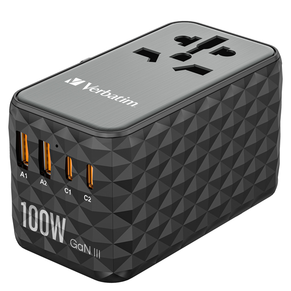 Adattatore da viaggio UTA-06 2x USB-C PD 100W QC 4+ / 2x USB-A QC 3.0 - Verbatim - 32121