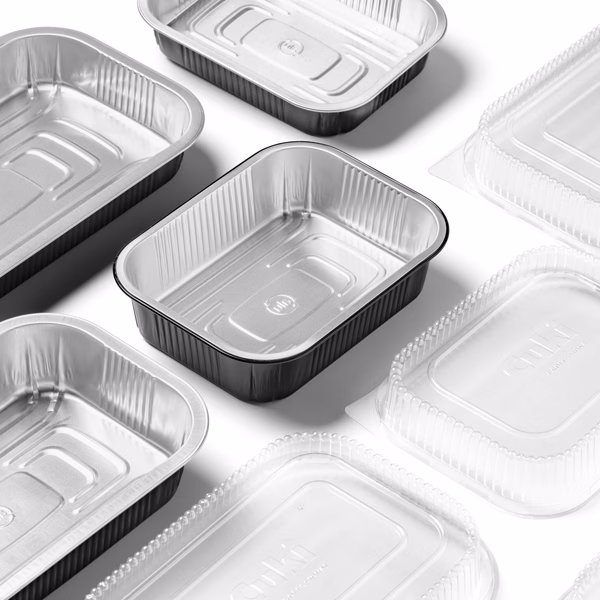 Contenitore alluminio stirato+coperchio in R-PET - 1 porzione - 17,8 x 13,6 x 4,5 cm - Cuki Professional - conf. 25 pezzi - immagine 2