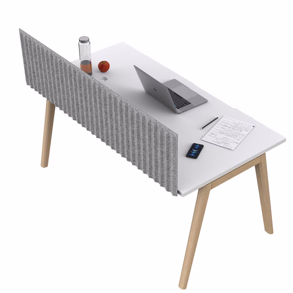 Pannello fonoassorbente per scrivania - 115 x 40 cm - morsetti neri - grigio chiaro - Artexport - immagine 2