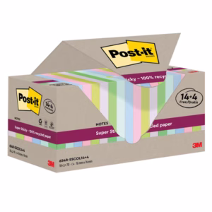 Blocco foglietti Post it® SuperSticky Green - SSCOL14+4 - 76 x 76 mm - carta riciclata - colori pastello assortiti - 70 fogli - Post it® - conf. 18 blocchi