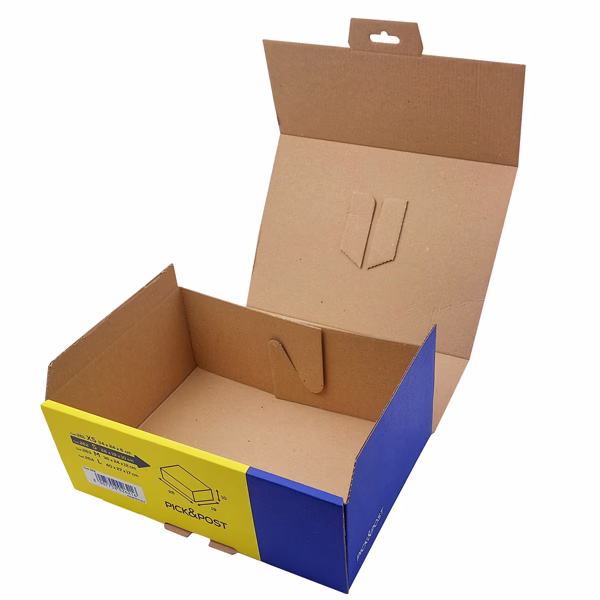 Scatola automontante per ecommerce PICK&Post - M - 36 x 24 x 12 cm - giallo/blu - Blasetti - immagine 4