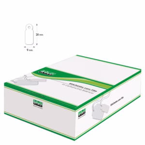 Etichette con filo A384 - 9 x 24 mm - bianco - Lebez - conf. 1000 pezzi
