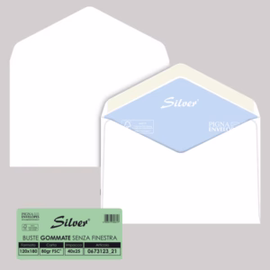 Busta Busta Silver Matic FSC® - senza finestra - gommata - 12 x 18 cm - 80 gr -  bianco - Pigna - conf. 25 pezzi