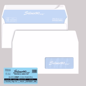 Busta SILVER90 STRIP FSC® - bianca - internografata - con finestra - 110 x 230 mm - 90 gr - Pigna - conf. 25 pezzi
