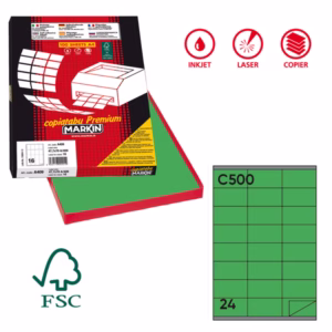 Etichette adesive C/500 - in carta - permanenti - 70 x 36 mm - 24 et/fg - 100 fogli - verde - Markin