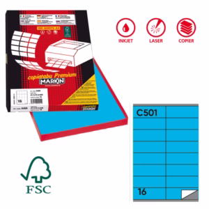 Etichette adesive C/501 - in carta - permanenti - 105 x 36 mm - 16 et/fg - 100 fogli - blu - Markin