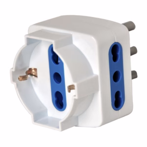 Adattatore triplo con spina 2P+T 16A - 2 prese bipasso 10/16A + 1 Schuko