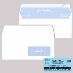 Busta Silver90 Strip Laser FSC® - con finestra - internografata - 11 x 23 cm - 90 gr - bianco - Pigna - conf. 500 pezzi