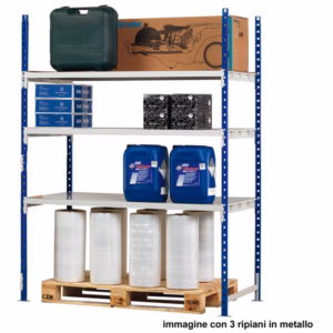 Scaffale Rang'Eco300 - modulo base - 3 ripiani - portata ripiano 300 kg - 100 x 60 x 200 cm - acciaio - grigio/blu - Paperflow