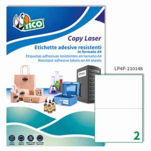 Etichette adesive LP4P - in poliestere - laser - permanenti - 210 x 148 mm - 2 et/fg - 70 fogli - bianco - Tico