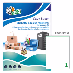 Etichette adesive LP4P - in poliestere - laser - permanenti - 210 x 297 mm - 1 et/fg - 70 fogli - bianco - Tico