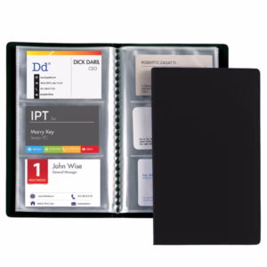 Porta biglietti da visita - 20 buste con 3 tasche ciascuna - 12,5x20,5 cm - nero - Favorit