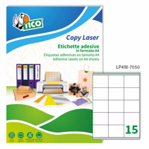 Etichette adesive LP4W - in carta - con margini - permanenti - 70 x 50,8 mm - 15 et/fg - 100 fogli - bianco - Tico
