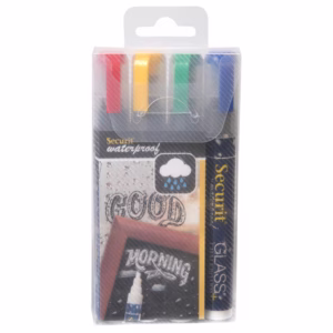 Marcatore a gesso liquido waterproof - punta da 2,00 - 6,00 mm - colori assortiti - Securit - conf. 4 pezzi