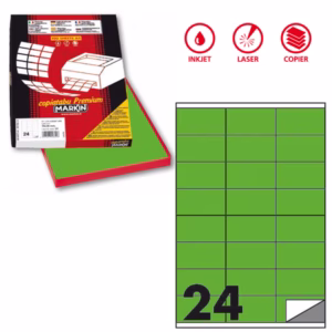 Etichette adesive C/500 - in carta - permanenti - 70 x 36 mm - 24 et/fg - 100 fogli - verde fluo - Markin