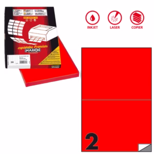 Etichette adesive C/509 - in carta - permanenti - 210 x 148,5 mm - 2 et/fg - 100 fogli - rosso fluo - Markin