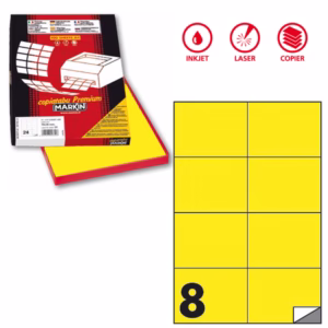 Etichette adesive C/512 - in carta - permanenti - 105 x 74,25 mm - 8 et/fg - 100 fogli - giallo fluo - Markin
