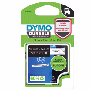 Nastro D1 Durable 1978364 - 12 mm x 5,5 mt - nero/bianco - Dymo