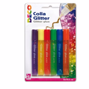 Colla glitter - 10,5 ml - colori pastello assortiti - CWR - blister 6 pezzi