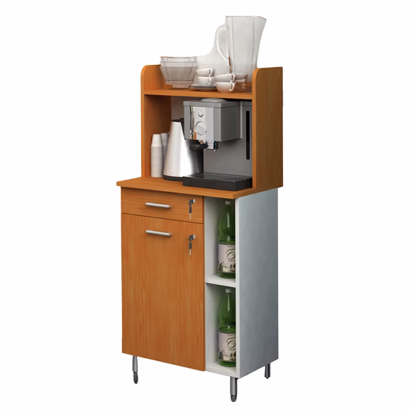 Mobile angolo Ristoro - punto caffè - 60 x 45 x 84 cm - bianco/noce chiaro - Artexport - immagine 2