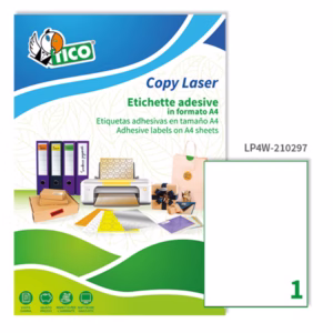 Etichette adesive LP4W - in carta - permanenti - 210 x 297 mm - 1 et/fg - 100 fogli - bianco - Tico