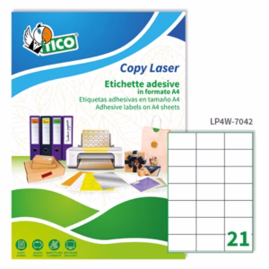 Etichette adesive LP4W - in carta - permanenti - 70 x 42,3 mm - 21 et/fg - 100 fogli - bianco - Tico