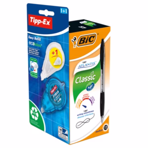 Penna a scatto Atlantis Classic Bic nero + correttore Tipp-Ex - promo box 12 + 1 pezzi
