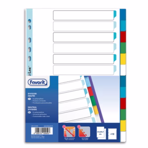 Divisori Neutri a 12  tacche - PP - A4 - colori assortiti - Favorit