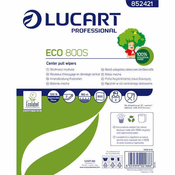 Bobina asciugatutto Speedy Eco 800S - 2 veli - 18,5gr - diametro 25,5 cm - H22,8 cm x 180m - microgoffrata - Lucart - immagine 2