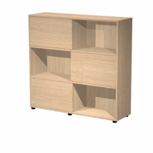 Libreria bassa Tetris a 3 ripiani ante scorrevoli - 120x35x116 cm - rovere/rovere - Artexport