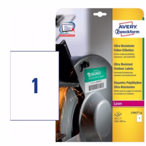 Etichette protezione e sicurezza - in PE - laser - permanenti - 210 x 297 mm - 1 et/fg - 10 fogli -  bianco - Avery