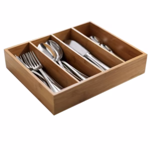 Portabustine / portaposate - in bamboo - 29 x 27,5 x 6 cm - colore naturale - Leone