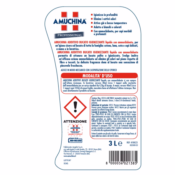 Additivo bucato igienizzante liquido - 3 L - Amuchina Professional - immagine 2