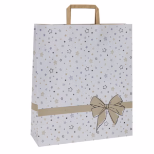 Shoppers - maniglie piattina - 26 x 11 x 34,5 cm - carta kraft - stars bianco - Mainetti Bags - conf. 25 pezzi