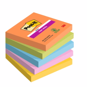 Blocco Post it® Super Sticky - 654-5SS-BOOS - 76 x 76 mm - colori Boost - 90 fogli - Post it® - conf. 5 pezzi