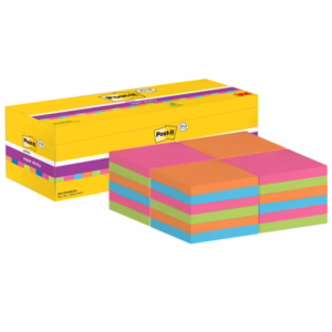 Blocco foglietti Post it® Super Sticky - 654-SS-VP24COL - 76 x 76 mm - colori assortiti - 90 fogli - Post it® - conf. 24 blocchi