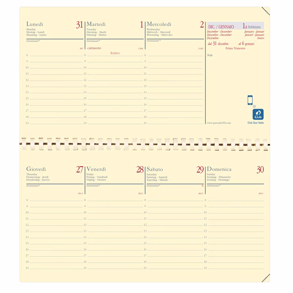 Agenda planing Planital 2025 - c/spirale - 8,8 x 17 cm - copertina Soho - blu acciaio - Quo Vadis - immagine 2