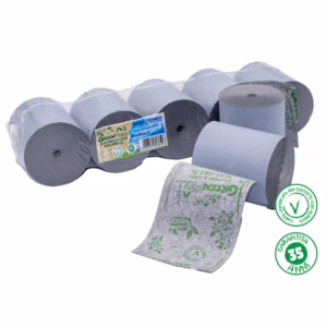 Rotolo per registratori di cassa - stampa termica - carta termica Green roll - 79 mm x 80 mt - diametro esterno 78 mm - 48 gr - anima 12 mm - Rotolificio Pugliese - blister 5 pezzi