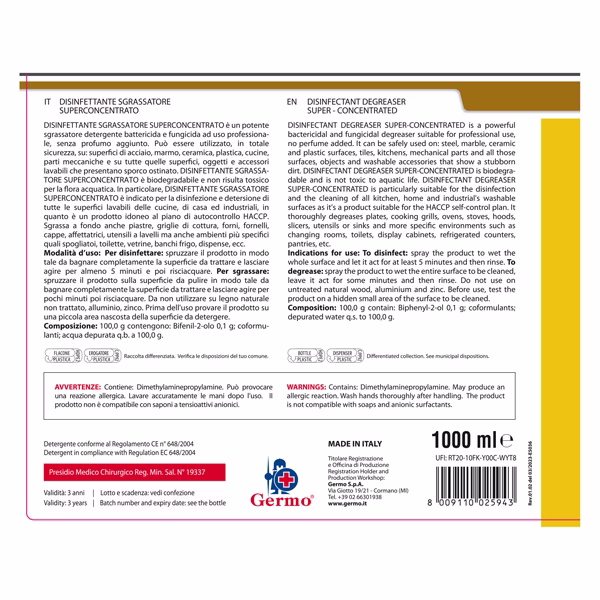 Disinfettante sgrassatore - superconcentrato - 1 lt - Tekna - immagine 3