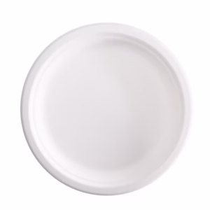 Piatto piano monouso - rotondo - diametro 23 cm - canna da zucchero - bianco - Signor Bio - conf. 50 pezzi