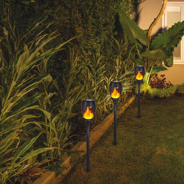 Picchetto solare Olympia XL - con effetto fiamma - 59 cm - nero - Velamp - conf. 2 pezzi - immagine 2