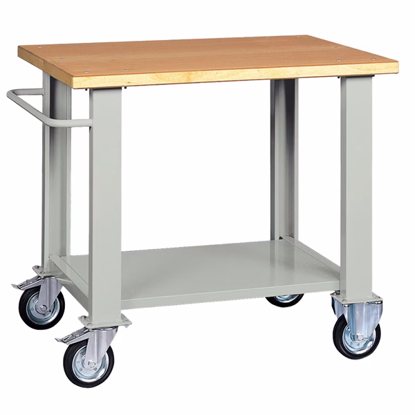 Banco da lavoro - con ruote - 100 x 75 x 90 cm - grigio/legno - Tecnotelai