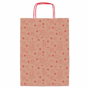 Shopper natale - 36 x 12 x 41 cm - carta kraft - fantasia stelline - rosso - Sadoch